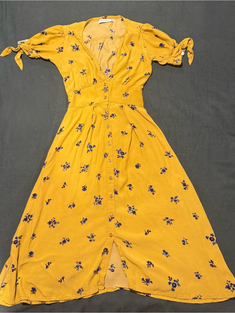 Faithful the Brand Yellow Floral Button-Front Midi Dress